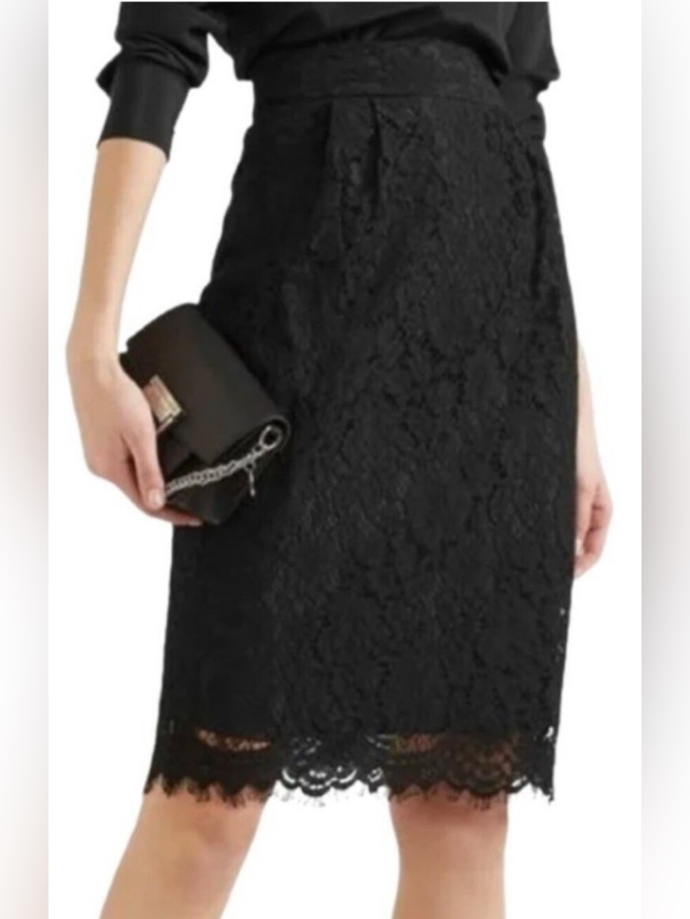 Jcrew Floral Lace Pencil Skirt - Scalloped Hem Knee-Length 12